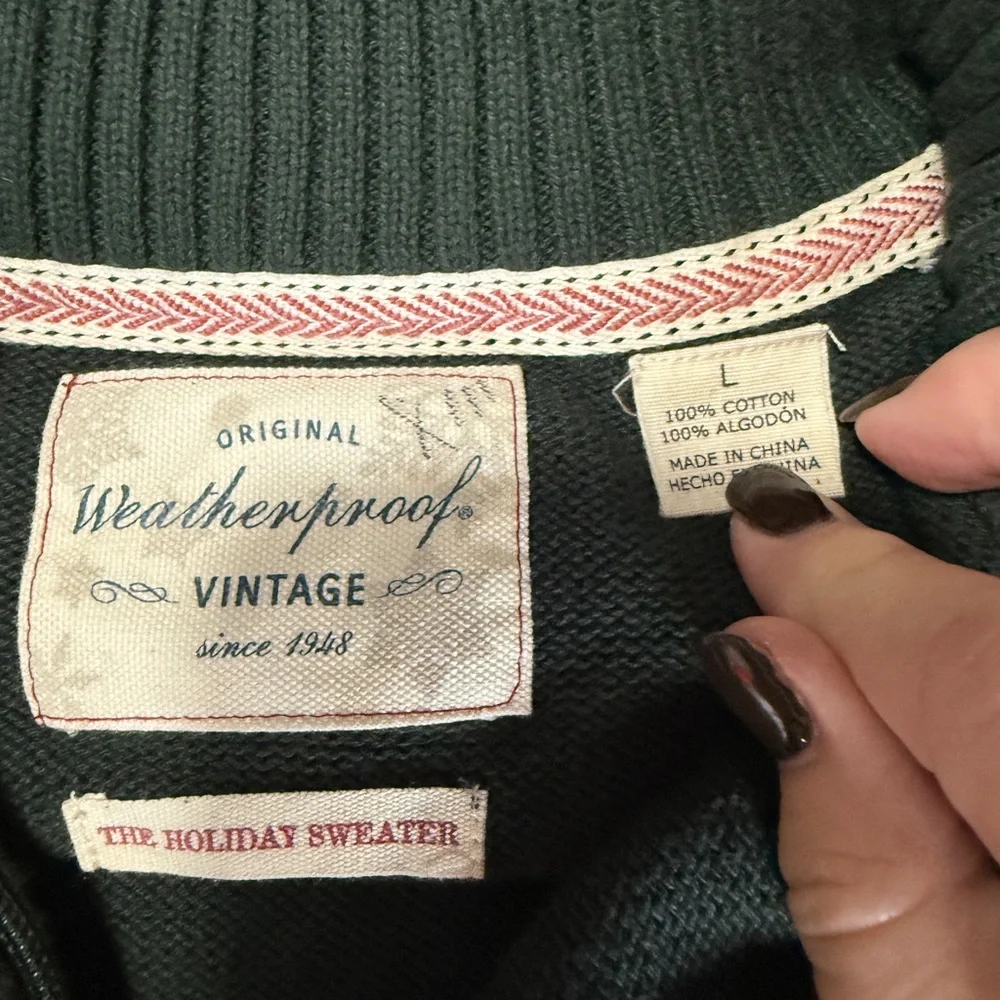 Unisex Weatherproof Vintage Holiday Green Fair Isle Sweater Cotton Size L